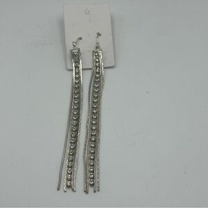 Silver Tone Rhinestone Fringe Drop Earrings Long Statement Style